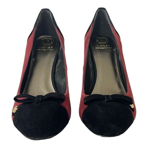 Monet Suede Leather Heels Pumps in Burgundy Black Womens Size 10 Round Toe - Picture 2 of 7